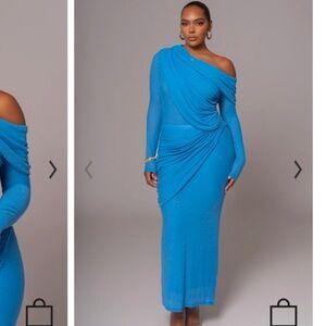 JLUXLABEL Blue Asymmetrical Ruched One Shoulder Dress